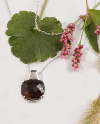 12 x 12 MM Smokey Topaz & .03 TDW14KWG 18" Pendant