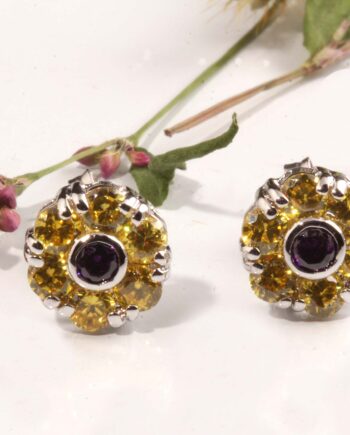 Sterling Silver Citrine/Amythest Floral Post Earrings