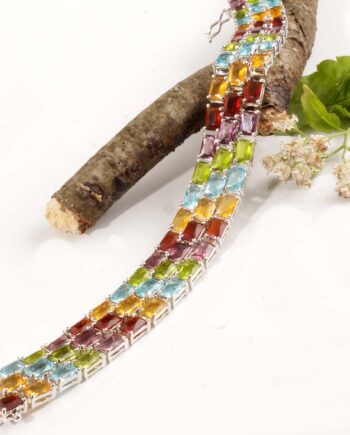 SS Multi Color Emerald Cut Bracelet
