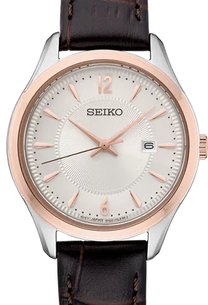 Ladies Silver & Rose Dial w/ Leather Strap Seiko