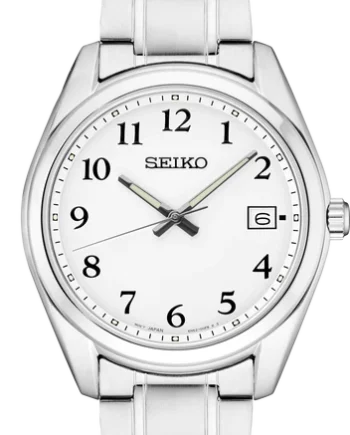 Mens White Dial w/ Numbers Stainless Steel Seiko
