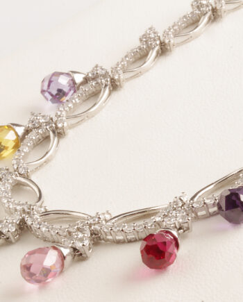 Sterling Silver CZ Multi Color Drop Necklace