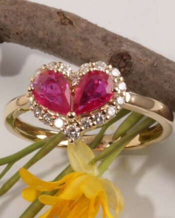 14KY .75 Ruby .30tdw Diamond Heart Ring