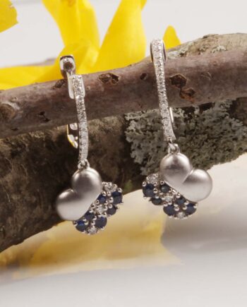 14K WG Sapphire & Diamond Dangle Earrings .12tdw
