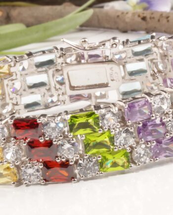 Sterling Silver Multi Color CZ 3 Row Bracelet