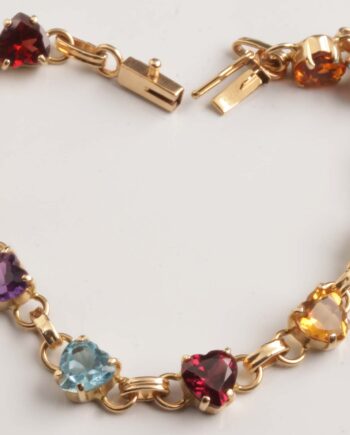14K YG Estate Multi Stone Heart Bracelet