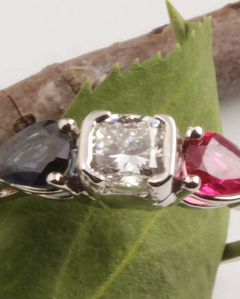 14K WG .47tdw Cushion Cut SI/H w/Ruby & Sapphire Mounting