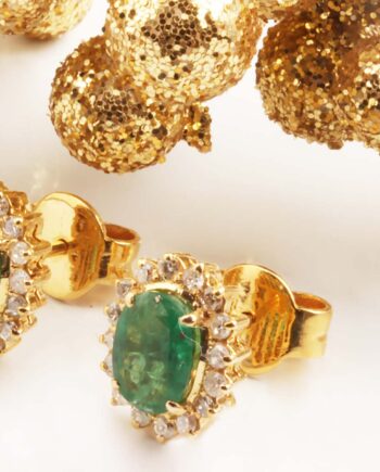 18KYG 8x6mm Emerald & Diamond Earings .50Twd #12257