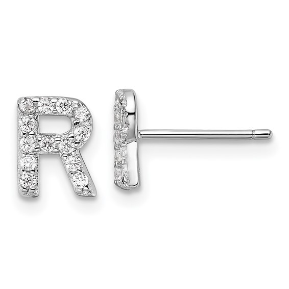 Sterling silver letter R initial w/ CZs #12283