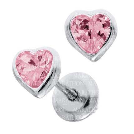 SS Pink Cubic Zirconia Heart Child Earring 5x5mm #12333