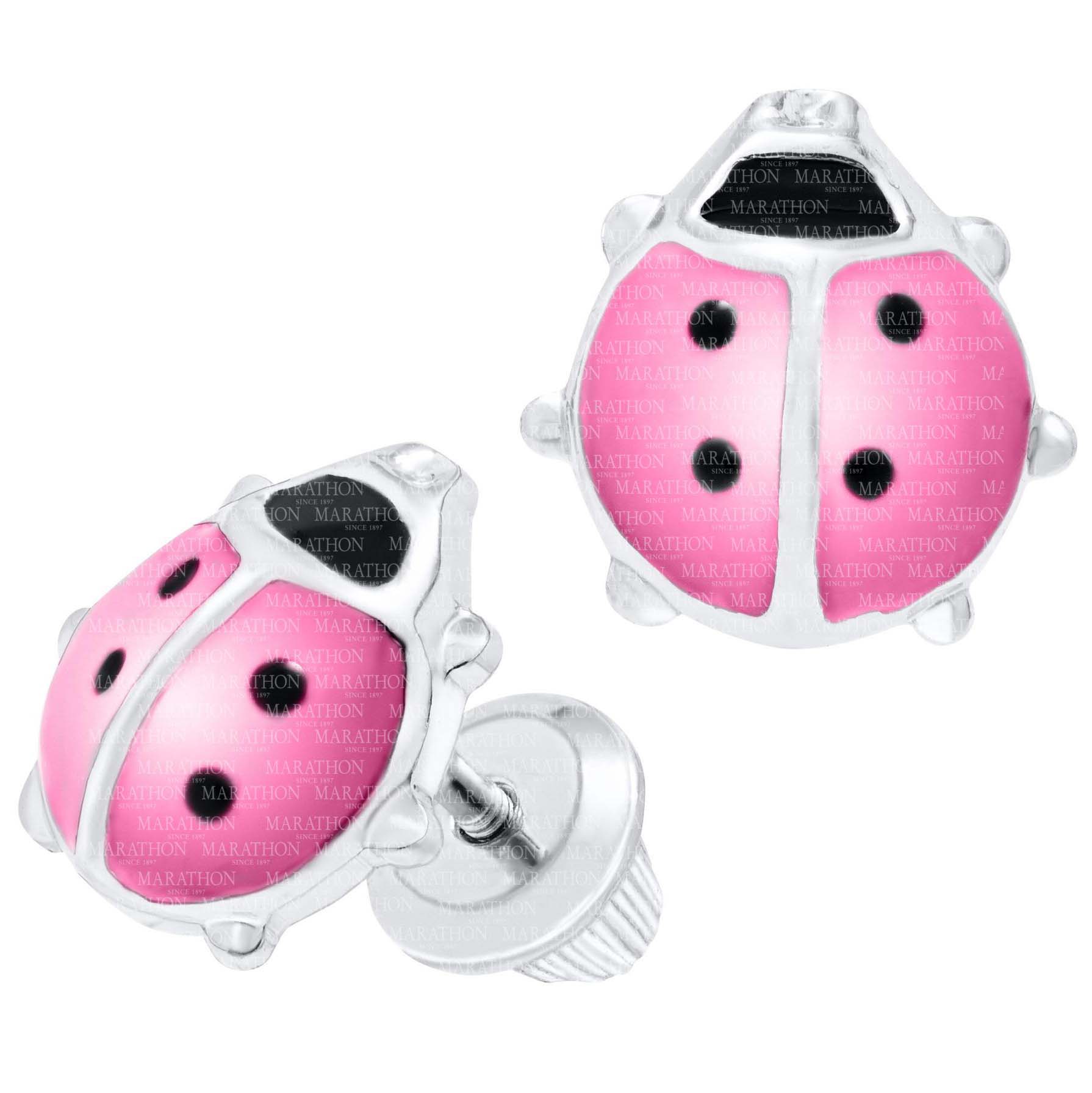 SS Pink Ladybug Child Earrings 9x9mm #12337