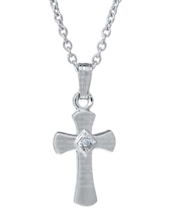 SS Cross w/ Diamond Childs Pendant. 10x21mm. 15" chain. #12352