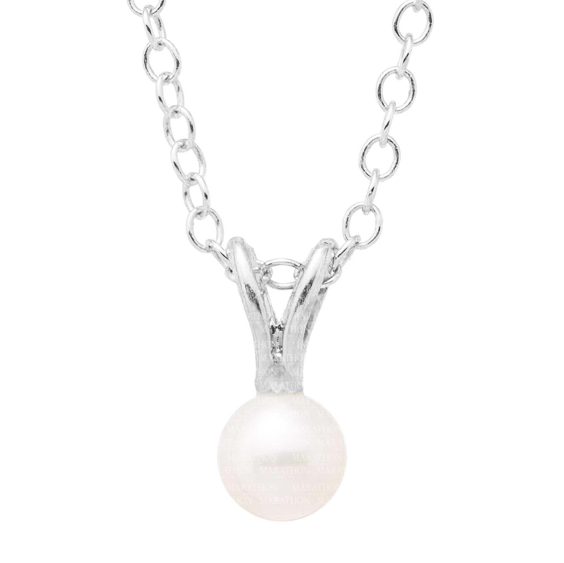 SS Pearl Childs Pendant. 6x11mm. 15" chain. #12354