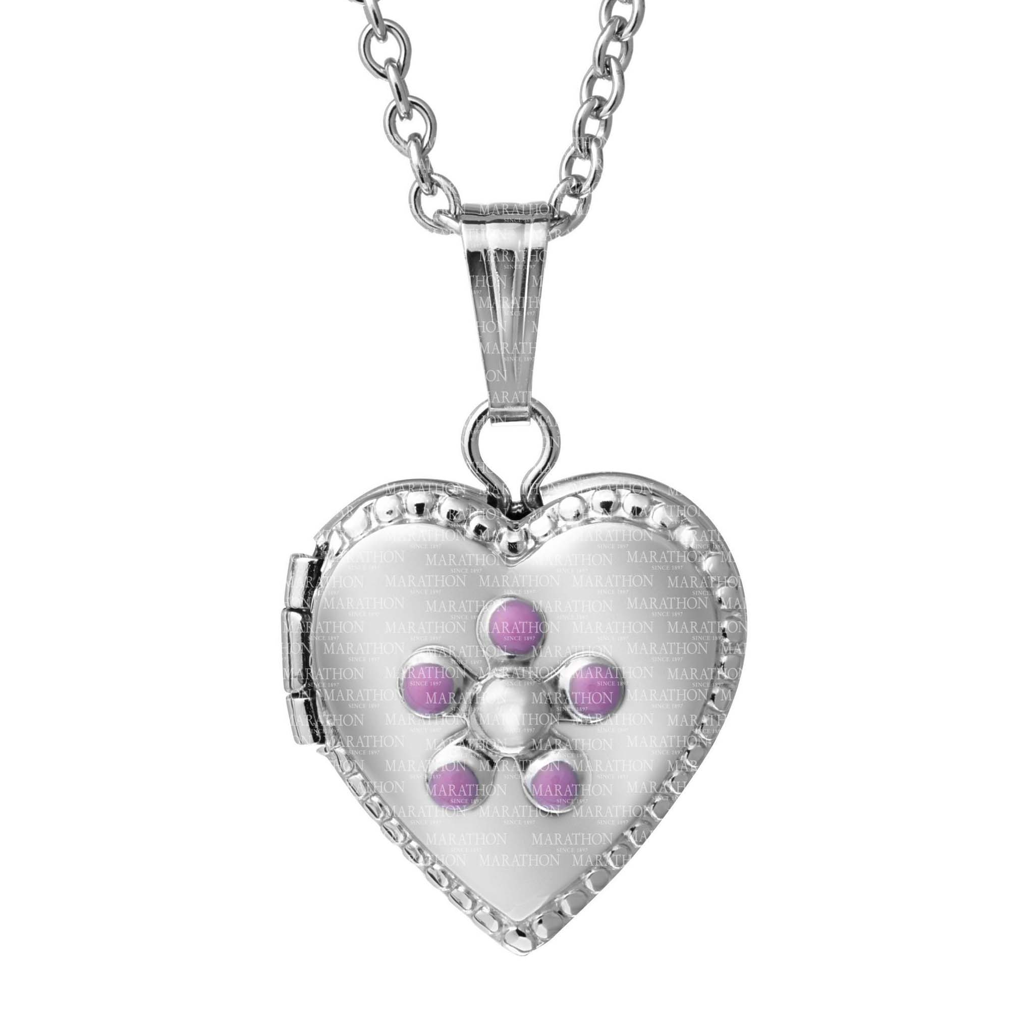 SS Floral Heart Locket. 12x18mm. 15" chain. #12358