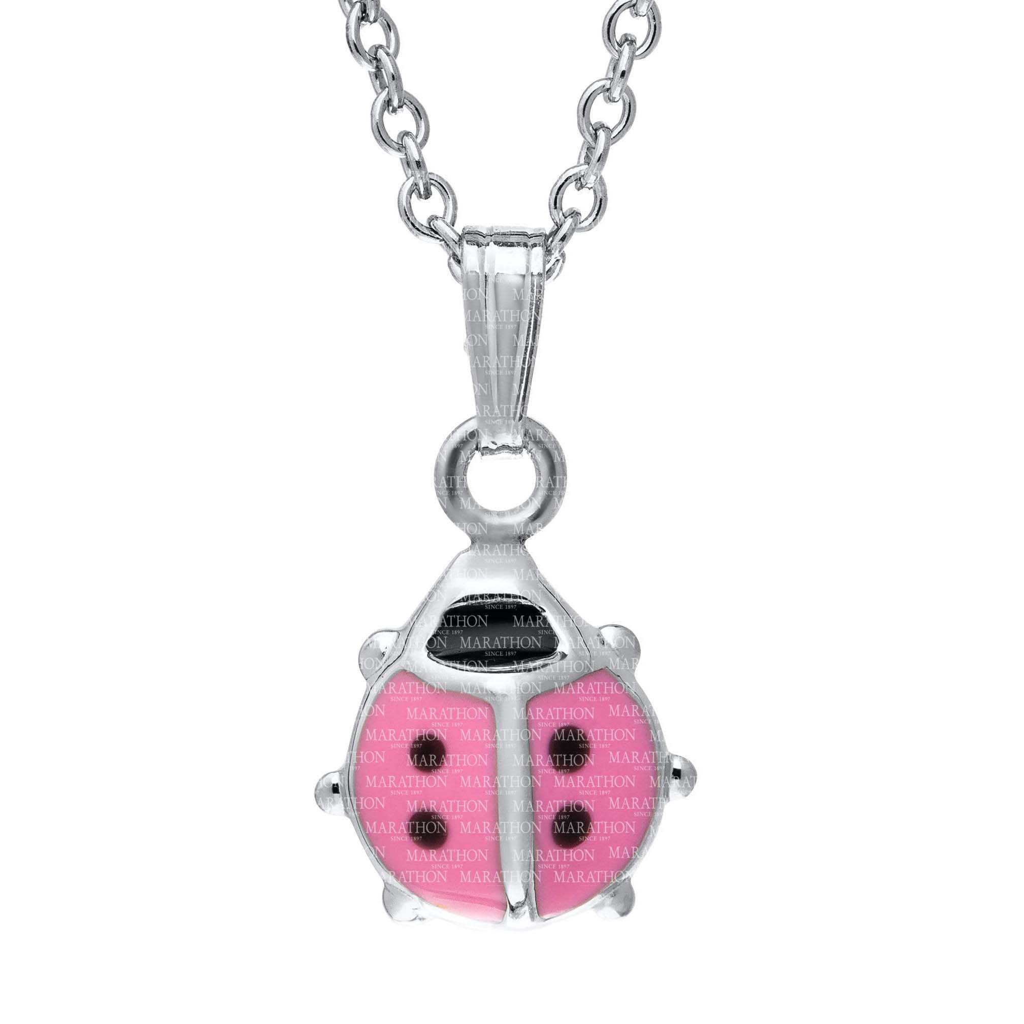 SS Pink Ladybug Necklace. 9x16mm. 15" chain. #12360