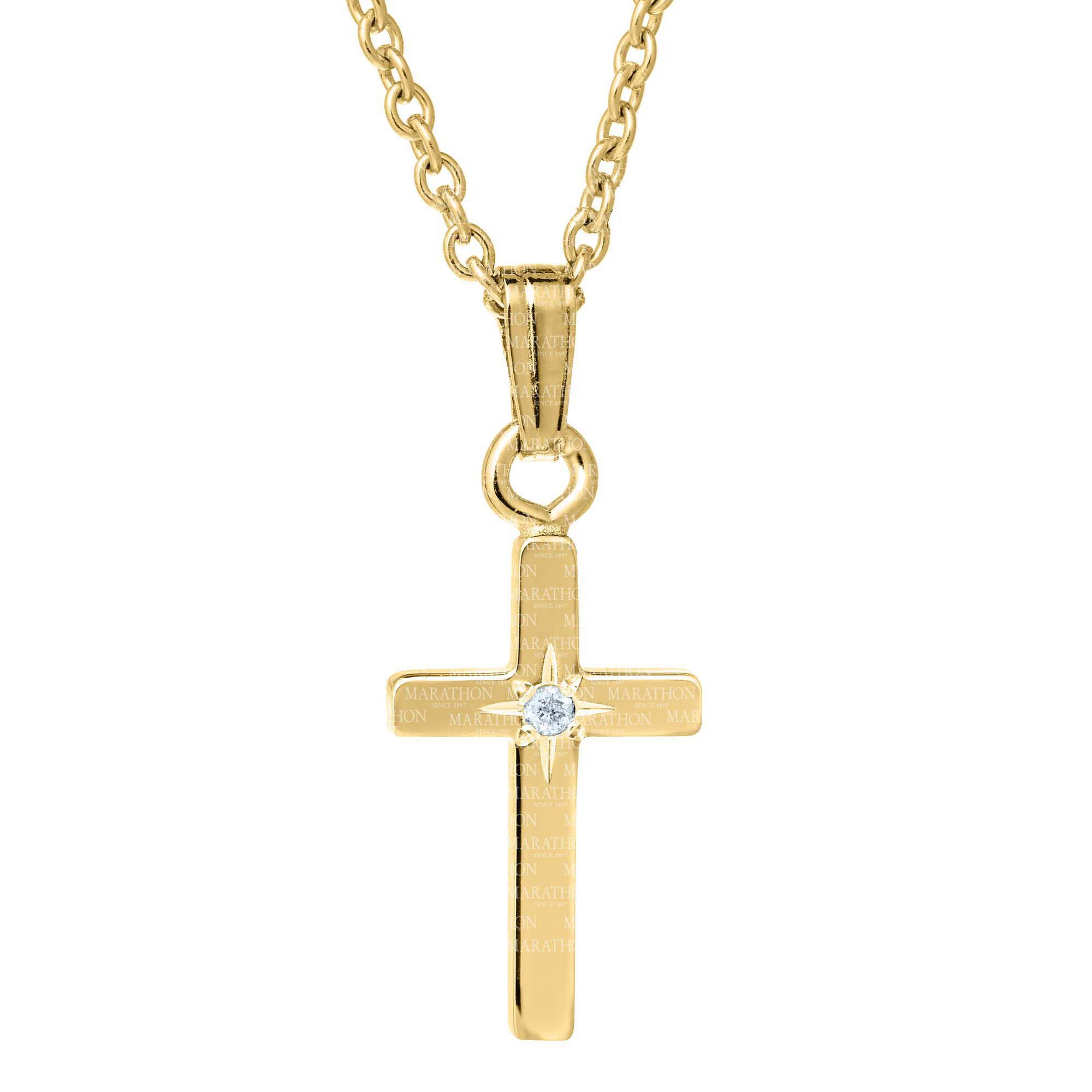 14K Gold-Filled Diamond Cross Kids Pendant. 8x20mm. 15" chain. #12373