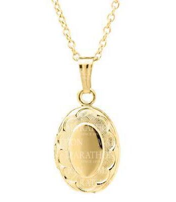 14K Gold-Filled Flower Petals Oval Kids Locket. 10x20mm. 15" chain. #12374