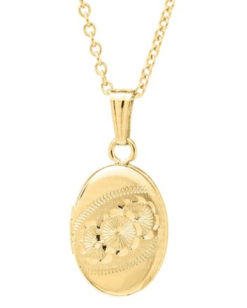14K Gold-Filled Floral Oval Kids Pendant. 10x20mm. 15" chain. #12375