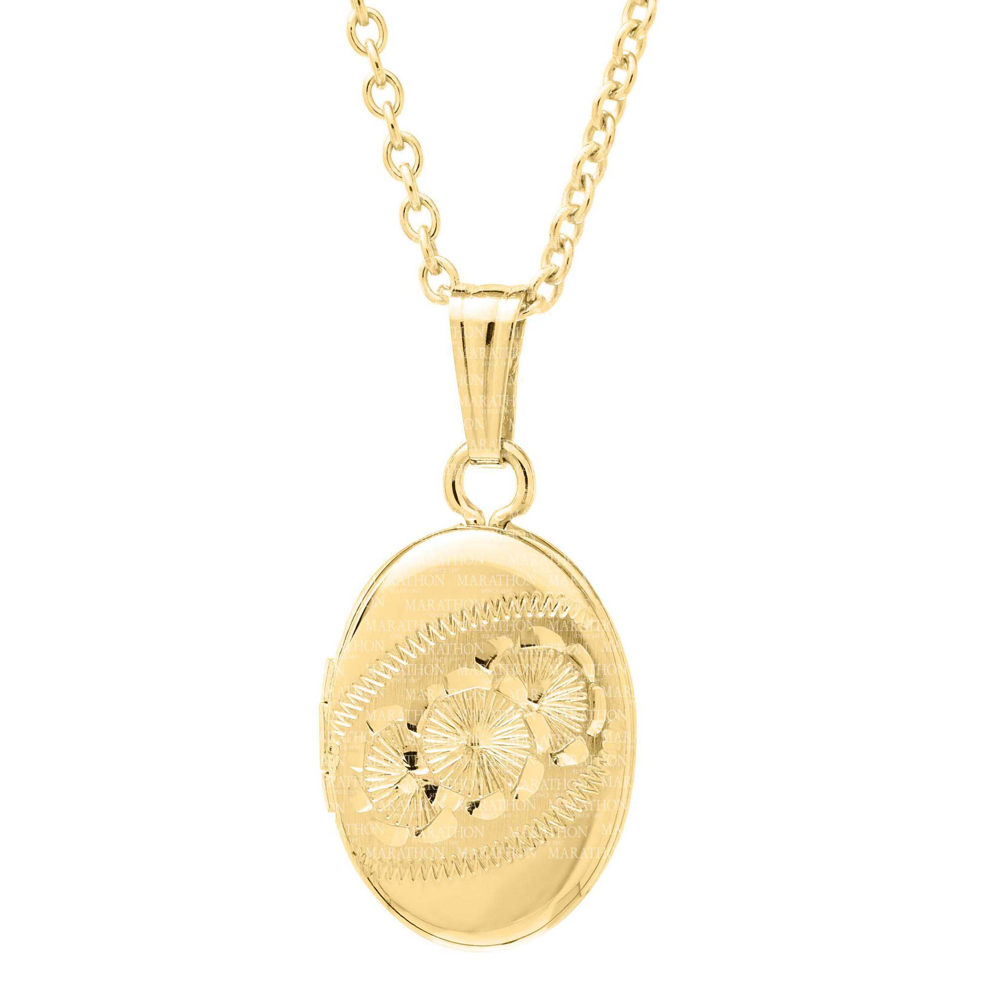 14K Gold-Filled Floral Oval Kids Pendant. 10x20mm. 15" chain. #12375