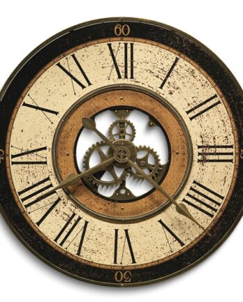 32" Howard Miller Brass Works Antique Finish Metal Open Gear Dial Quartz Wall Clock