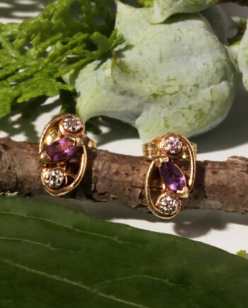 14KT Yellow Gold .02 Diamond & Amethyst Earrings #12449