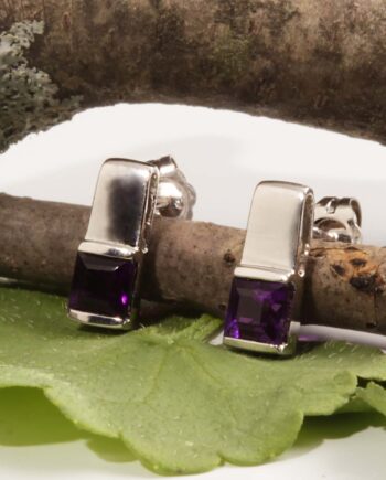 14KT White Gold Square Amethyst Earrings #12451