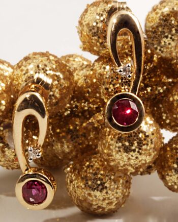 14KT Yellow Gold .03 Diamond & Ruby Earrings #12462