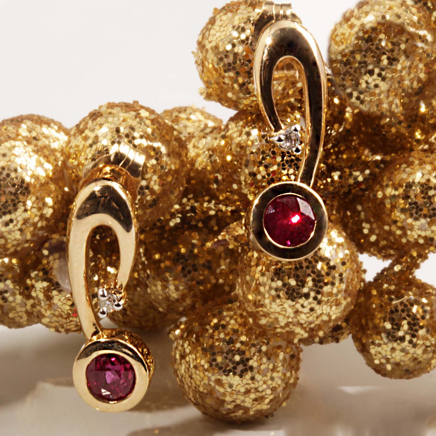 14KT Yellow Gold .03 Diamond & Ruby Earrings #12462