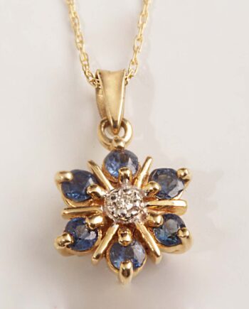 14KT Yellow Gold .01 Diamond & Sapphire Flower Pendant #12466