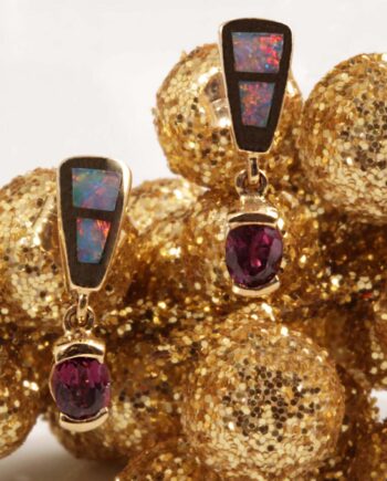 14KT Yellow Gold Opal Inlay & Ruby Earrings #12469