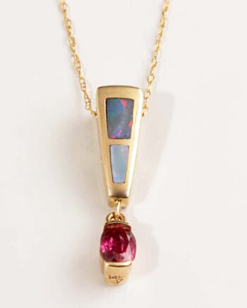 14KT Yellow Gold Opal Inlay & Ruby Pendant #12470