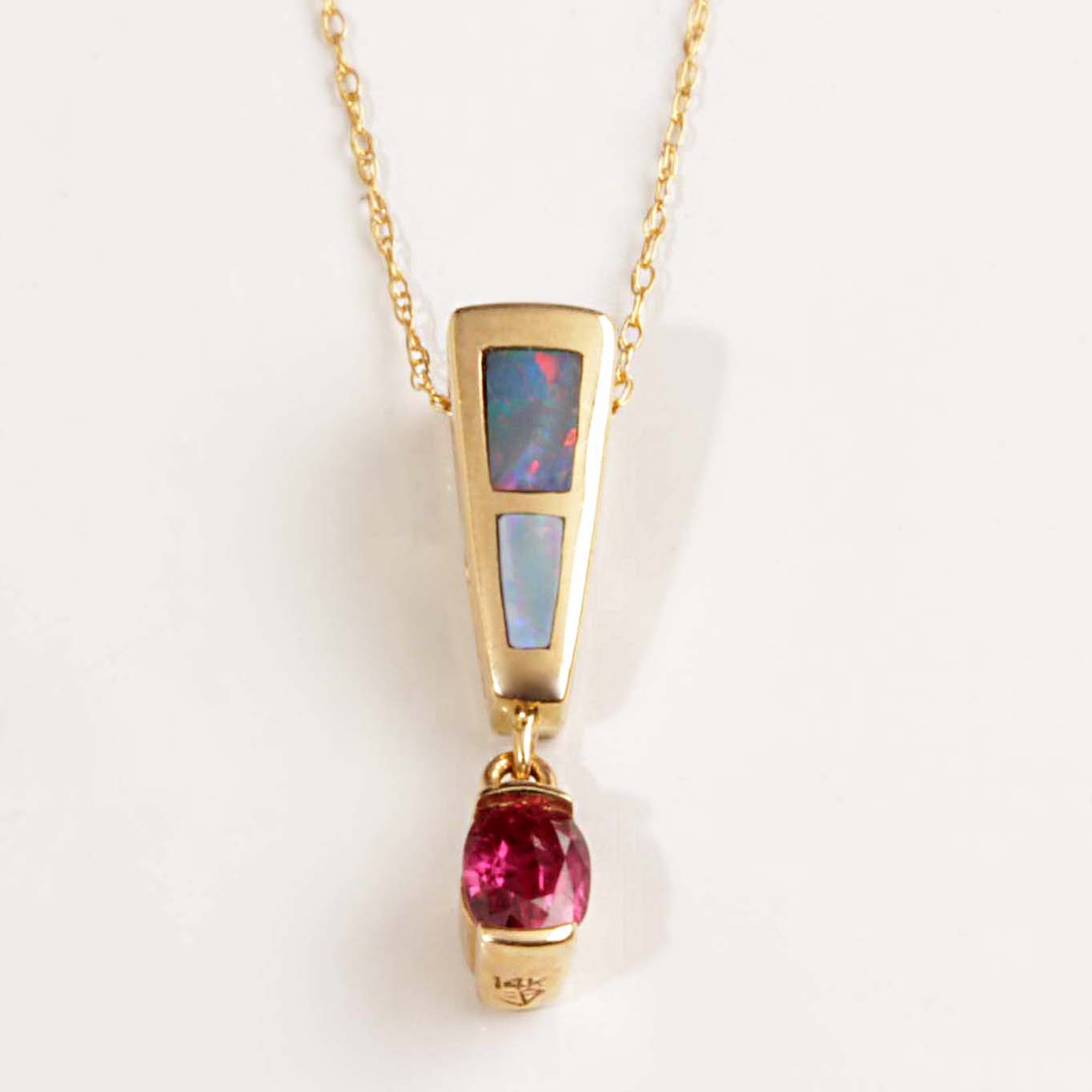 14KT Yellow Gold Opal Inlay & Ruby Pendant #12470