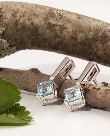 14KT White Gold Squared Aquamarine Earrings #12474