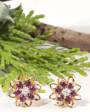 14KT Yellow Gold .02 Diamond & Amethyst Earrings #12475