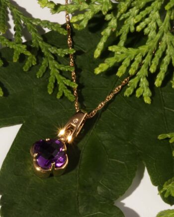 14KT Yellow Gold .01 Diamond & Amethyst Clover Pendant #12482