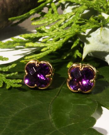 14KT Yellow Gold Amethyst Clover Earrings #12483