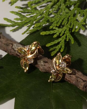 14KT Yellow Gold Peridot Leaf Earrings #12490