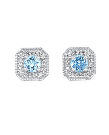 10KT White Gold 1/10CT Diamond 5/8CT Blue Topaz Earrings #12531