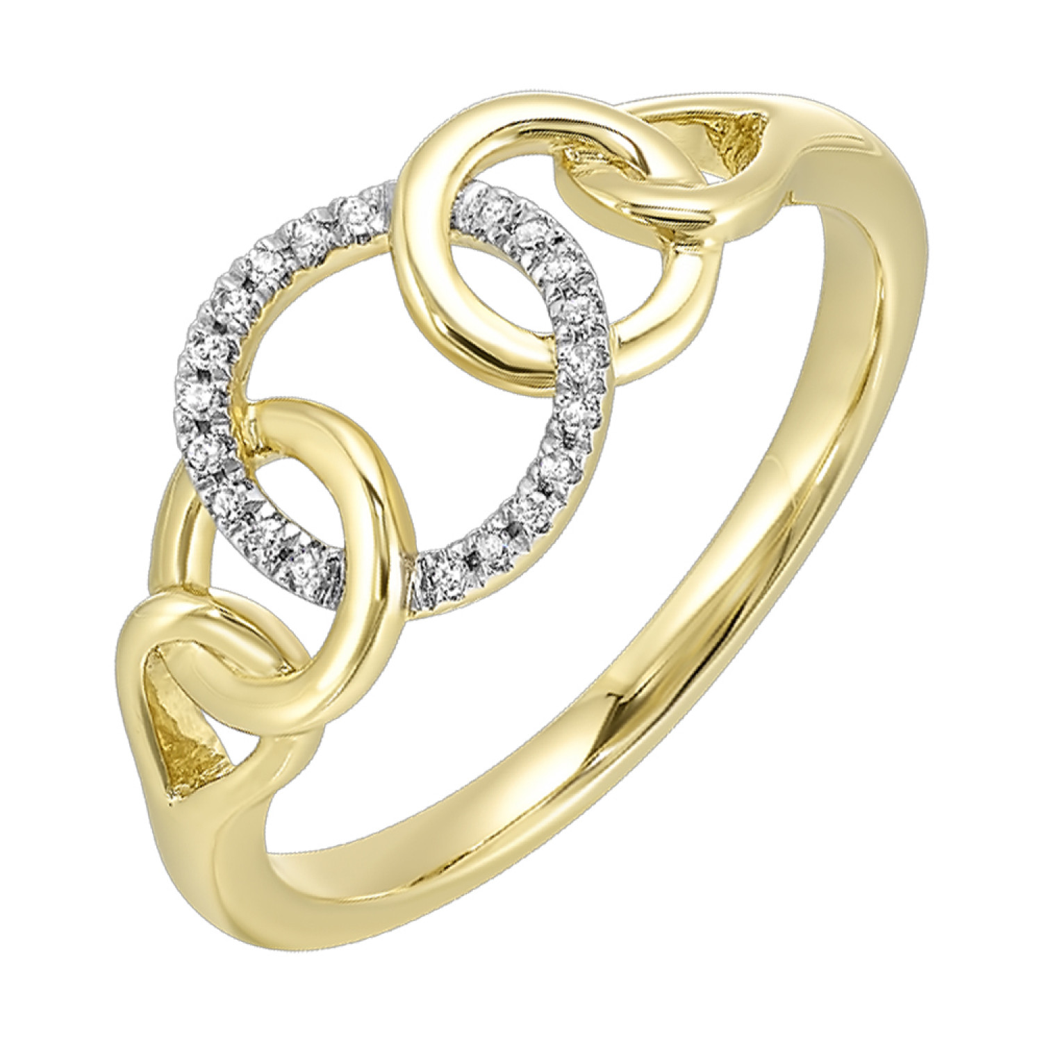10KT Yellow Gold 1/20CTW Diamond Intertwined Circles Ring #12533