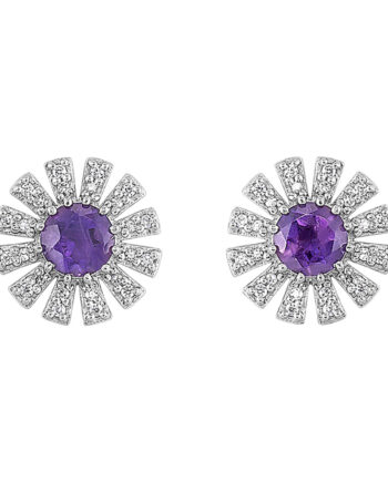 14KT White Gold 1/10CT Diamond 1/2CT Amethyst Flower Earrings #12537