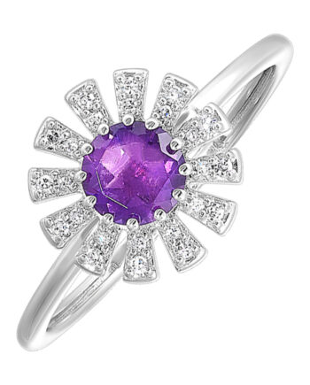 10KWG 1/20CT Diamond 1/2CT Amethyst Flower Ring #12548