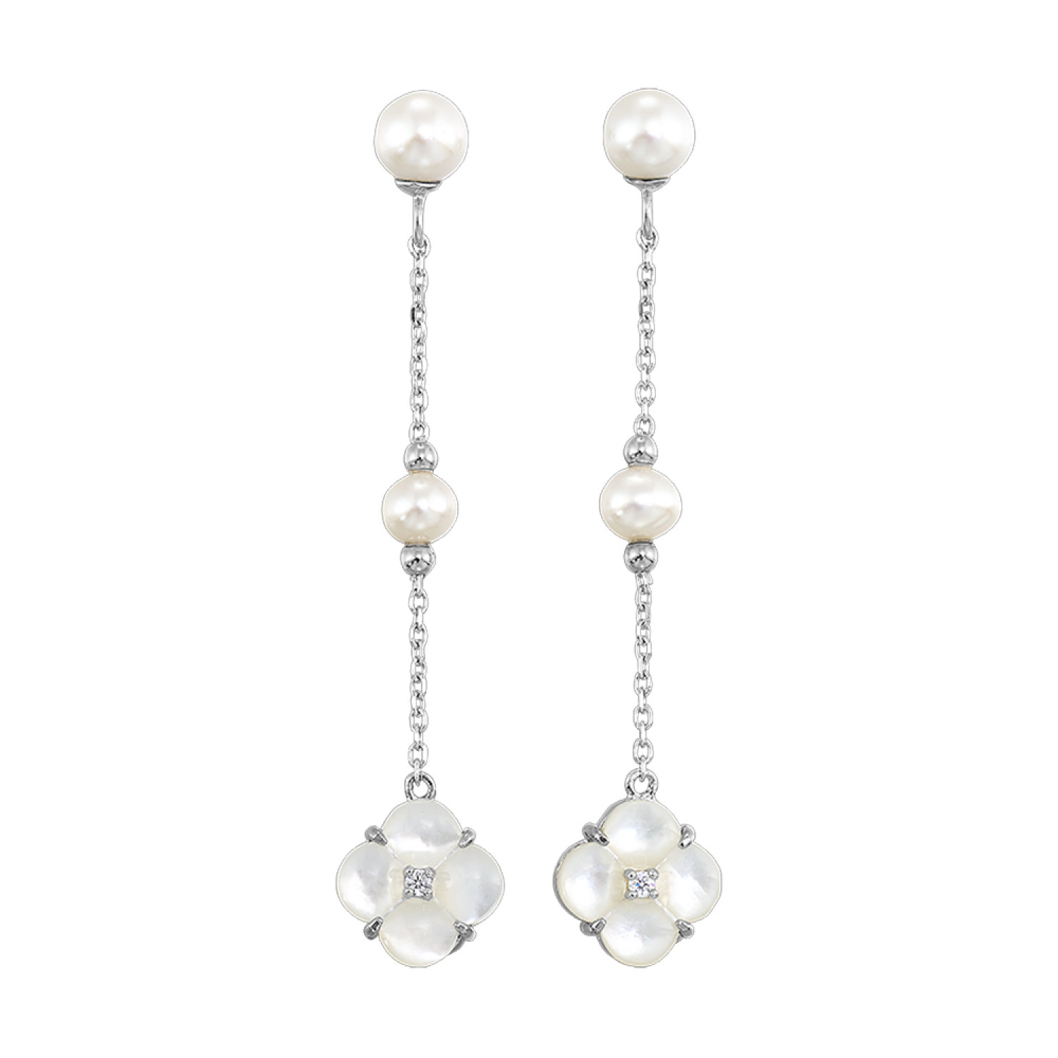 Sterling Silver Pearl Flower Earrings #12551