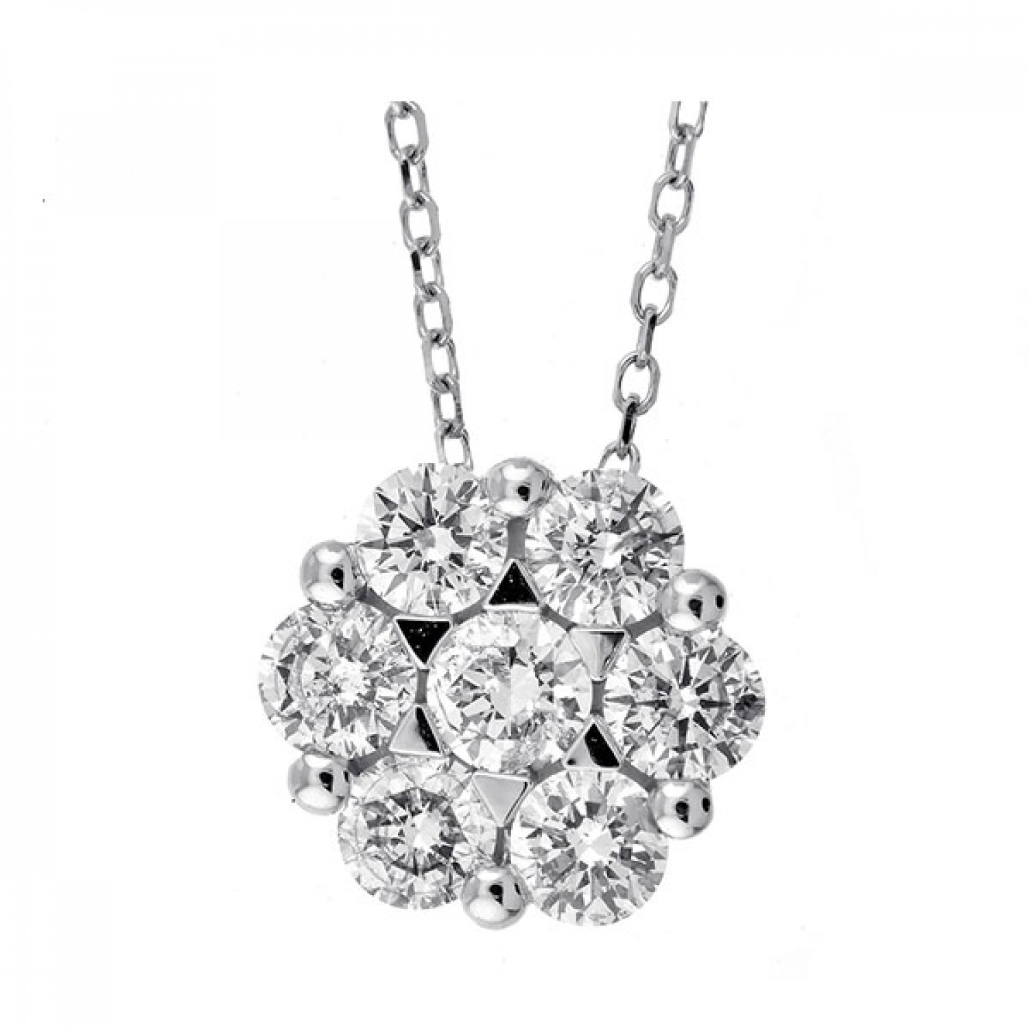 14KWG 1CT=7 Diamonds Flower Necklace #12570
