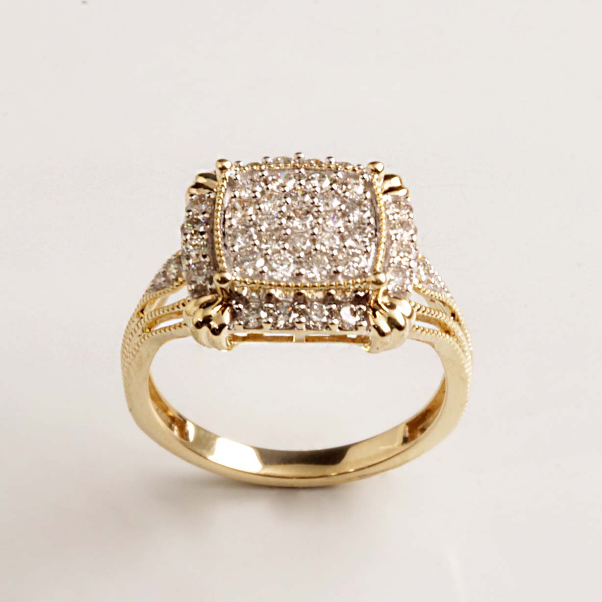 14K Yellow Gold Square-Top Ring w/ Diamonds .5tdw #12498