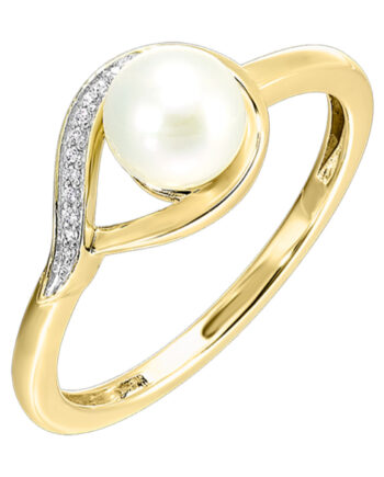 14KYG 1/50ct tdw Pearl & Diamond Ring