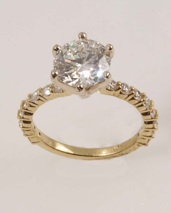 18K YG 2.01ct I I1 Round Diamond Brilliant Ring w/ .48tdw in Semi Mount