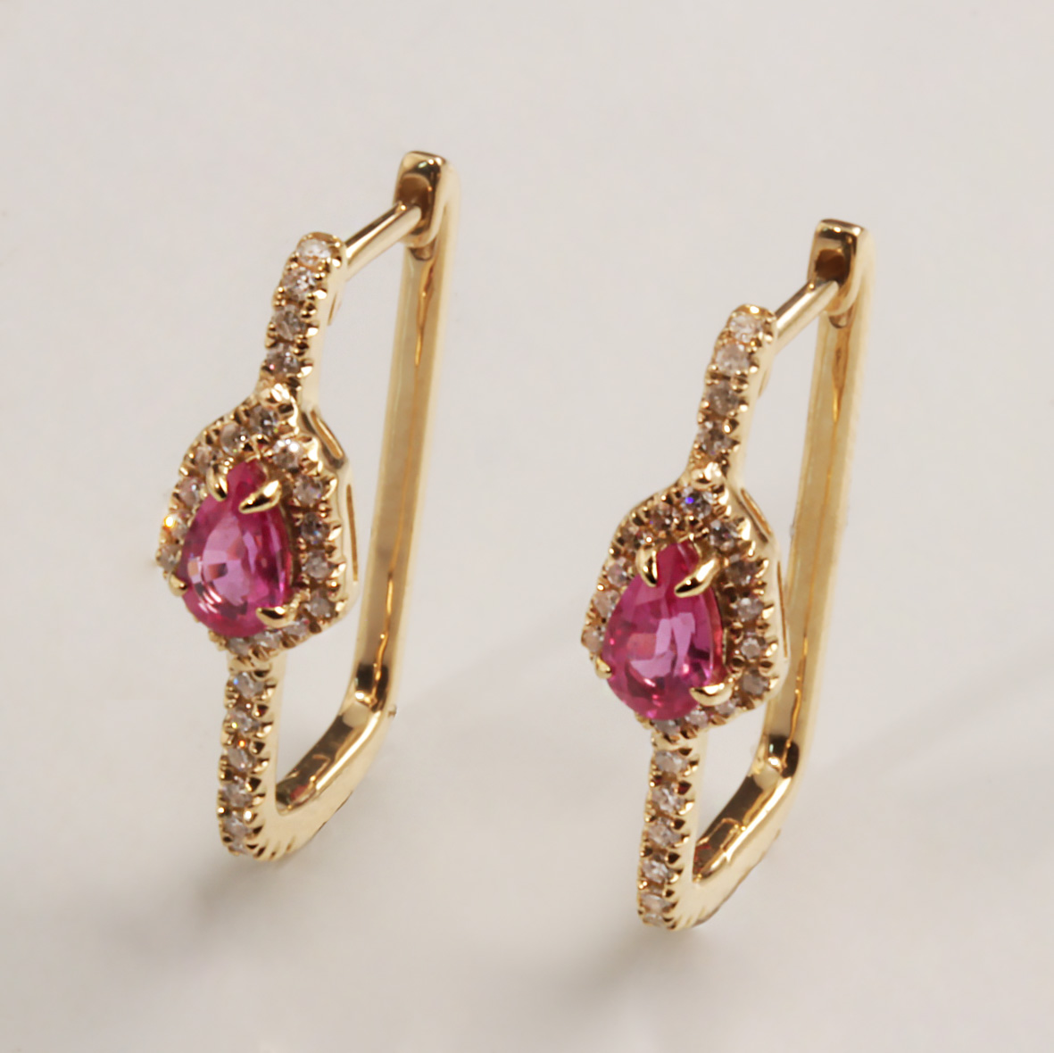 14KY Pear Shaped Ruby & .24tdw Round Diamonds Earrings #150-00117