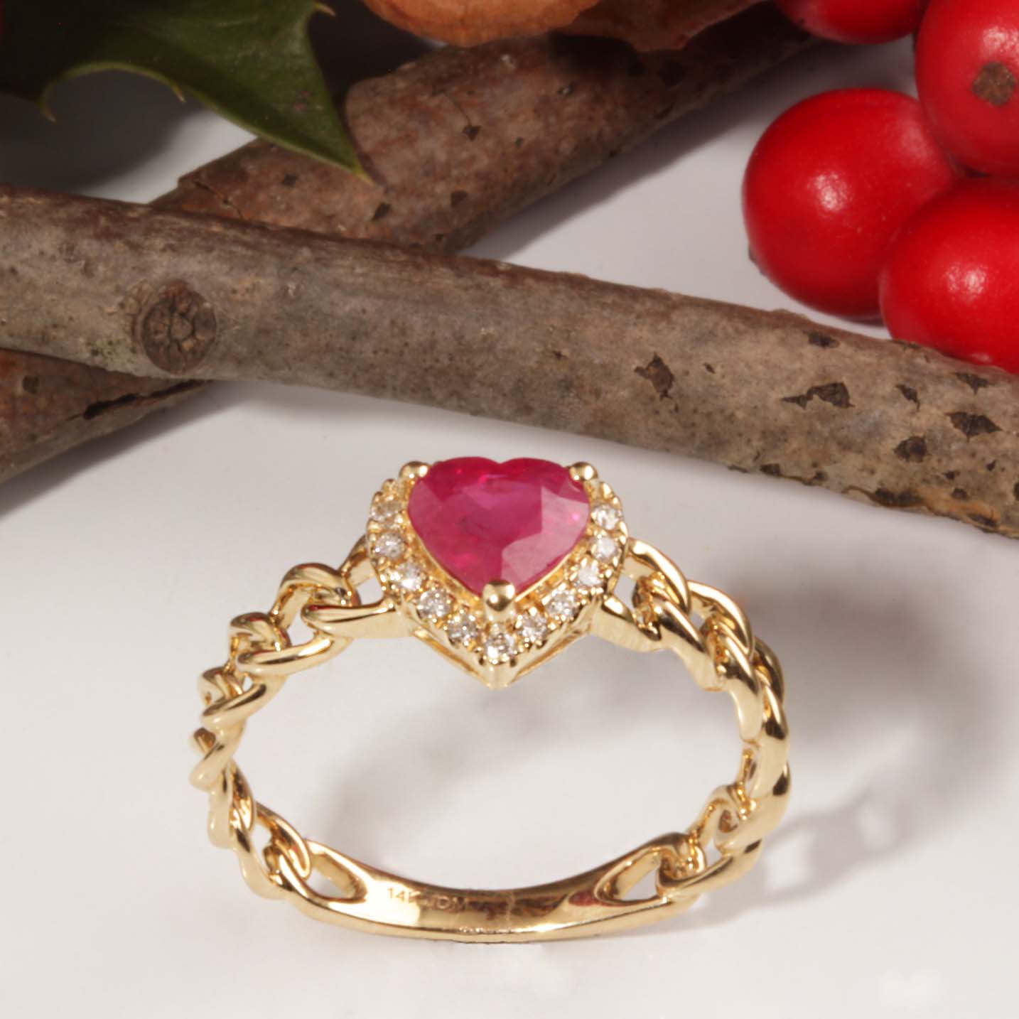 14KY .93ct Ruby & .13tdw Diamond Ring #200-00072