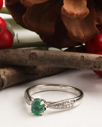 14KW .16ct Emerald & .33tdw Diamond Ring #200-00083