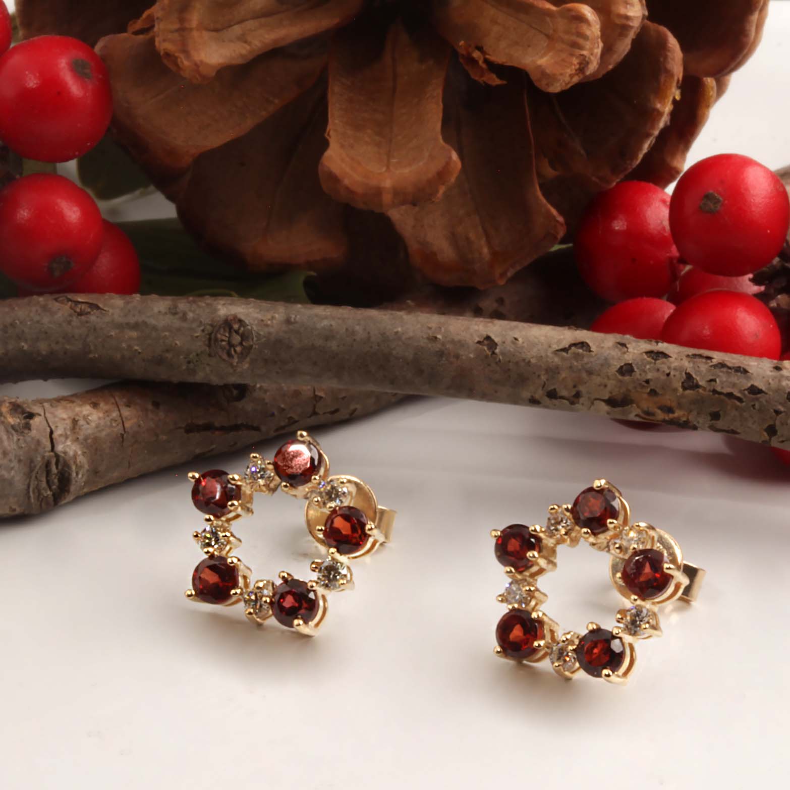14KY Garnet & .29tdw Diamond Earrings #210-00091